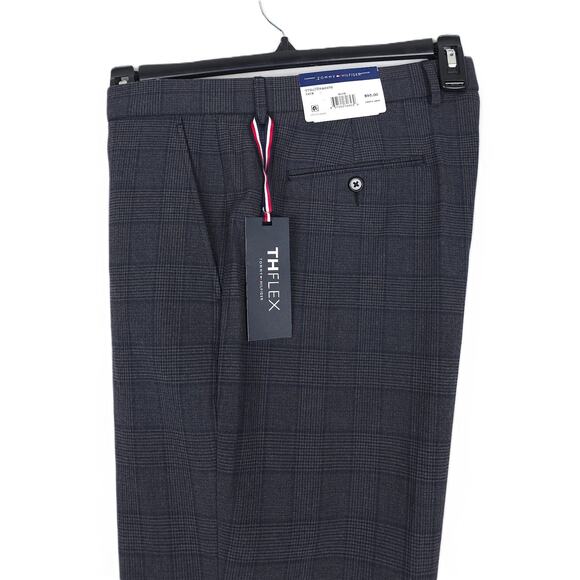 Tommy Hilfiger Men's Modern-Fit Stretch Dress Pants Grey Blue Plaid 38x32 NWT - Picture 1 of 6